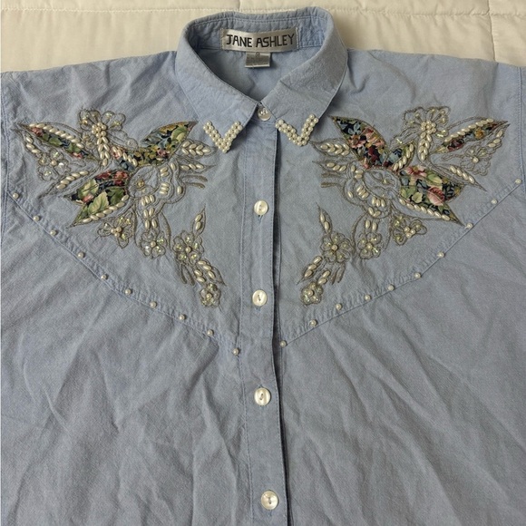Jane Ashley VTG Beaded & Embroidered 100% Cotton Button Down Grannycore Medium - Picture 16 of 16